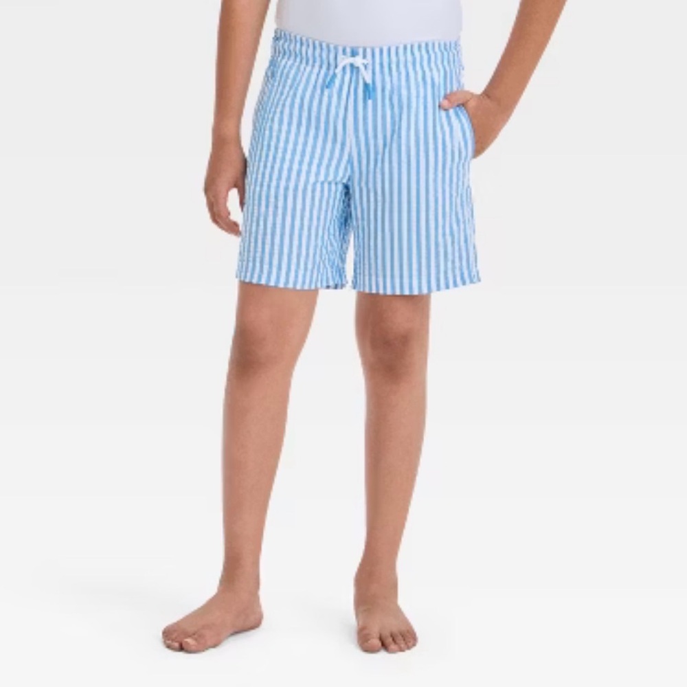 Cat & Jack Blue and White Striped Seersucker Swim Shorts